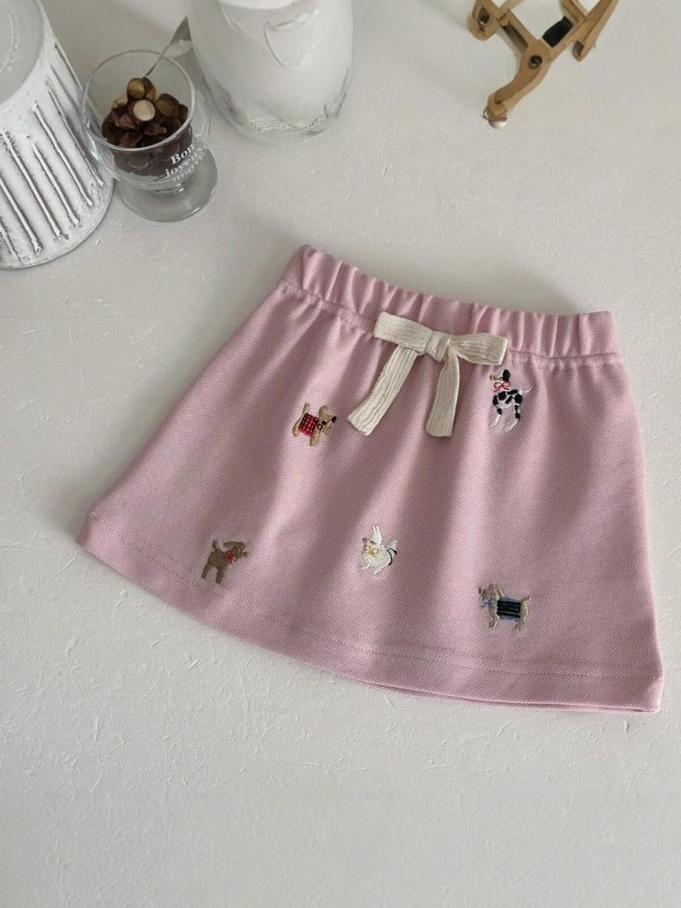 2026 Summer Girls Baby Pink Embroidered Puppy Polo Shirt & Skirt Set