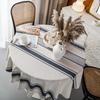 Navy Blue Striped Tablecloth Dining Table Cloth Coffee Table Cloth Round Tablecloth Perfect for Home, B&B, Weddings, Birthdays, Dates