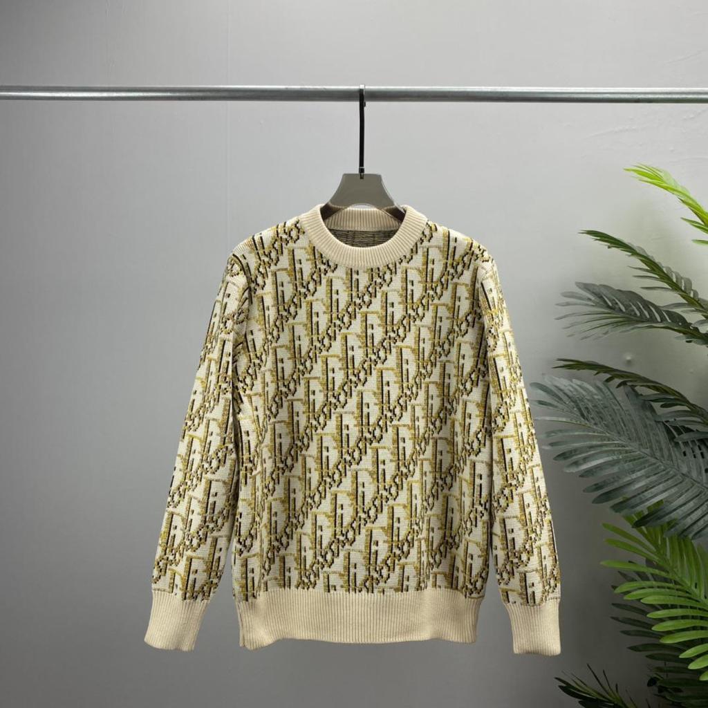 European Trend DI Unisex Letter Jacquard Knit Sweater - Casual Long-Sleeve Round Neck