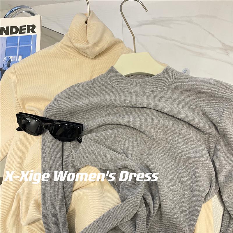 Damen Verdickter Einfarbiger Gerippter Flanell Rollkragen