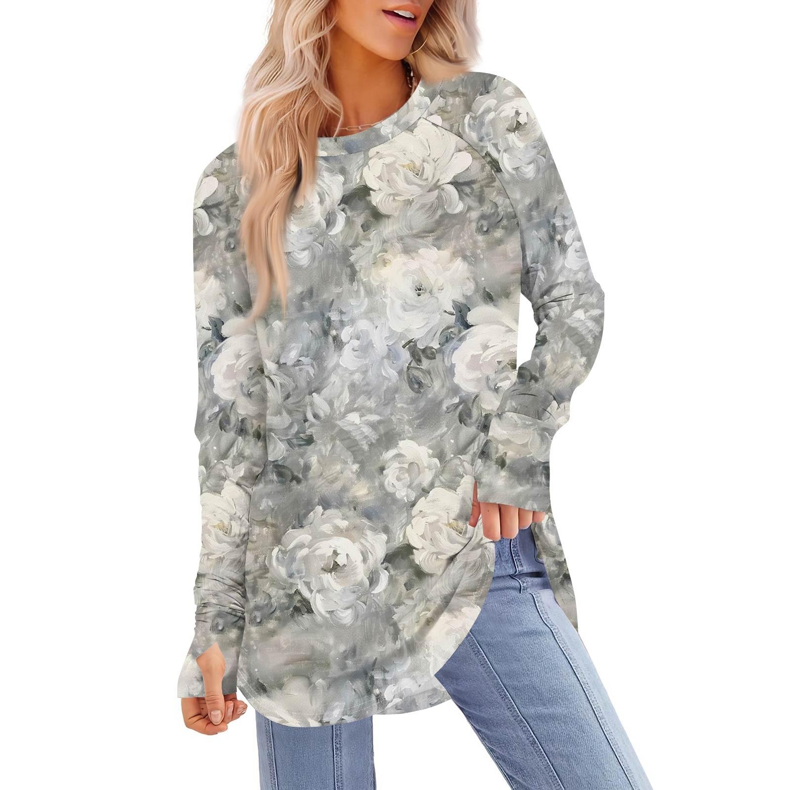 

Женская толстовка большого размера с графическим принтом, длинный рукав, спущенное плечо, круглая рубашка, топы, винтажная одежда XXL