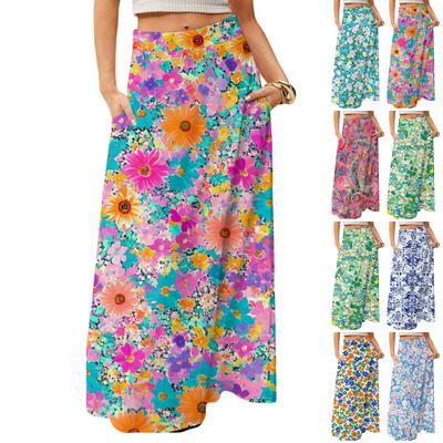 Damska Zwiewna Sukienka Maxi Regularna Casualowa Letnia w Kwiatowy Wzór Boho Spódnica
