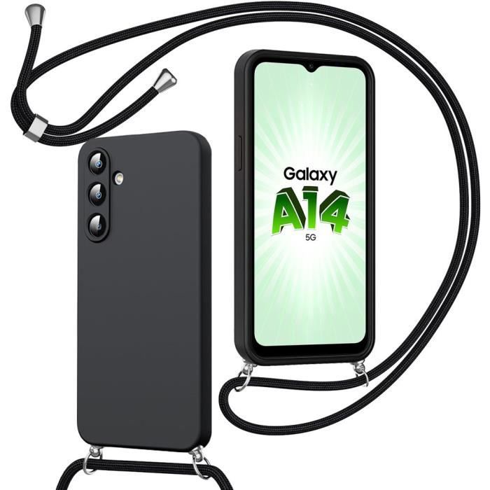 Coque de protection - BOOLING - pour Samsung Galaxy A14 4G-5G - Noir - Antichoc TPU - Bandoulière Ajustable