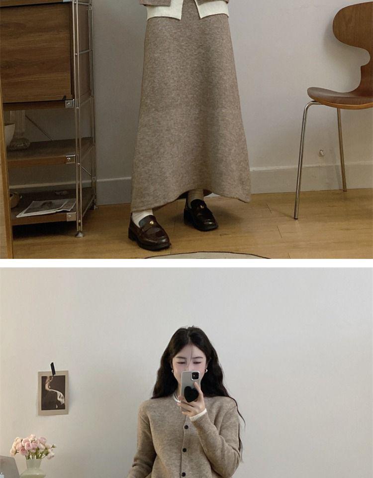 Women's Trendy Autumn/Winter Knitted Two-Piece Skirt Set