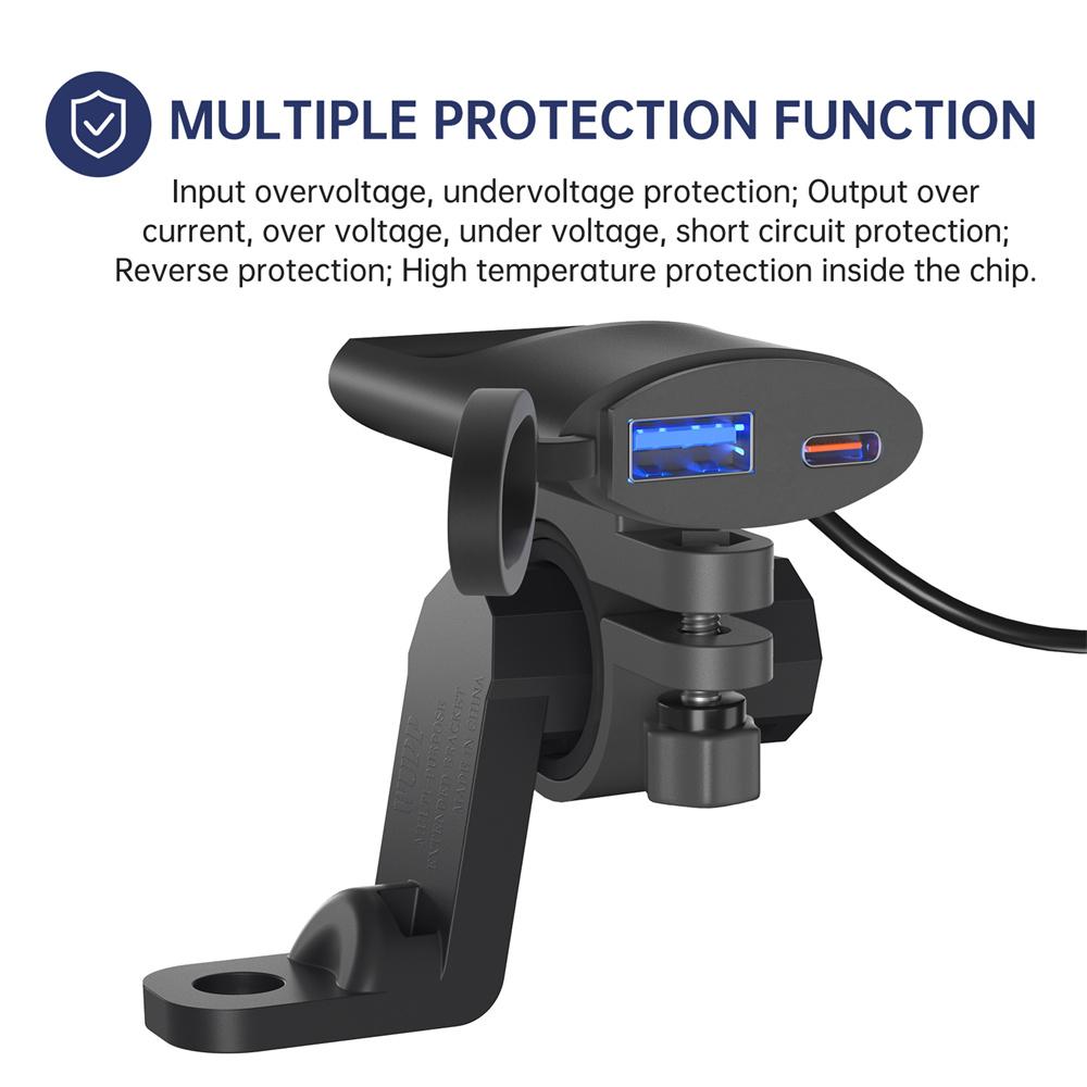 ABS Motorcycle Intelligent Charger 30W USB-C and 18W USB-A Dual Ports 12V-24V