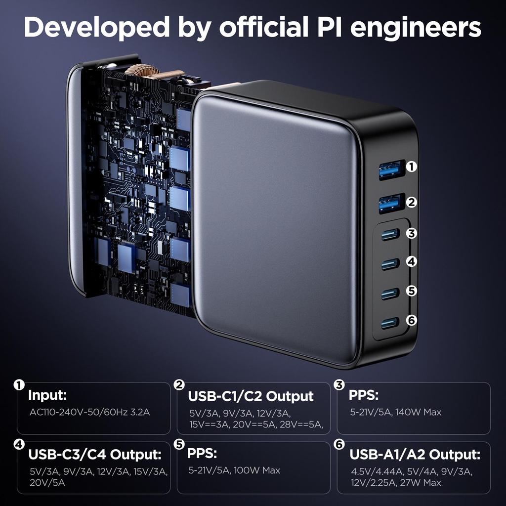 240W Multi-Port USB GaN Charger with PD3.1 and 140W Single-Port Charging