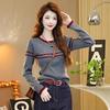 Autumn new long-sleeved slim-fitting sweater crew neck striped splicing knitted sweater women's inner lining looks thin
