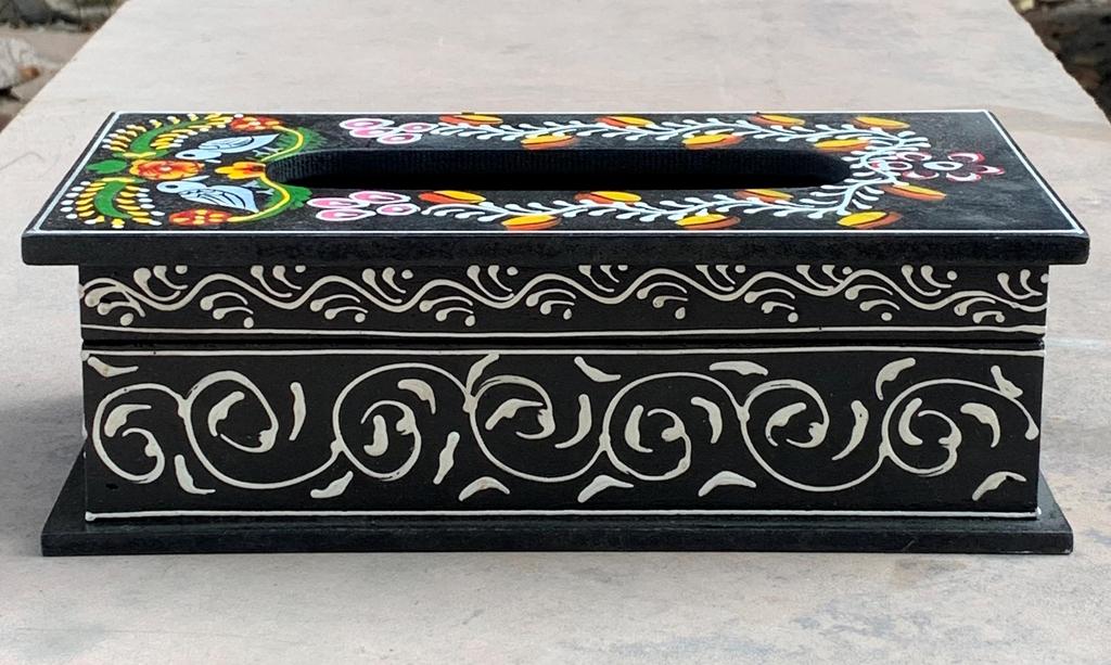 Ręcznie robione drewniane pudełko na chusteczki Ręcznie malowane Indyjska sztuka ludowa