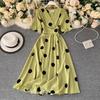 Abito da Donna alla Moda con Stampa a Pois Estivo Elegante Vintage Fasciatura Vita Sottile Ampia Gonna Lunga da Festa