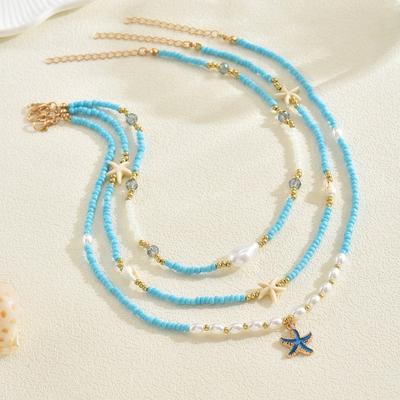 Rice Bead Necklace Summer Bohemian Trinkets Fresh Jewelry Fashion Pearl Starfish Vacation Collarbone Chain