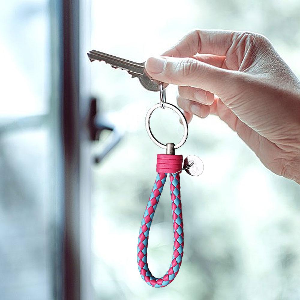 Leather Braided Woven Rope Keychain Diy Bag Pendant Key Car Holder Keyring