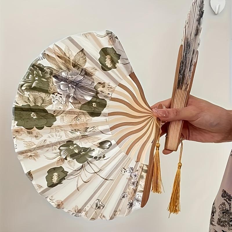 Elegant Vintage Watercolor Painting Fan with Tassel - Portable Chinese Style Dance Fan, Handheld Ornament Suit… More