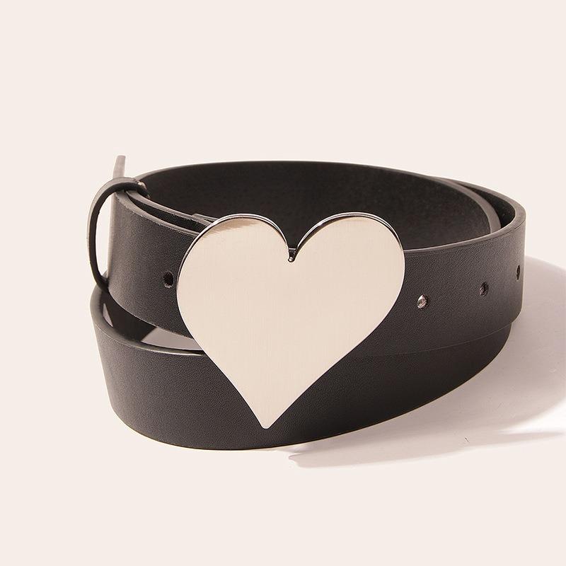 Women's belt trendy women's clothing accessories heart-shaped plate buckle new button head retro versatile cowhide belt versatile belt