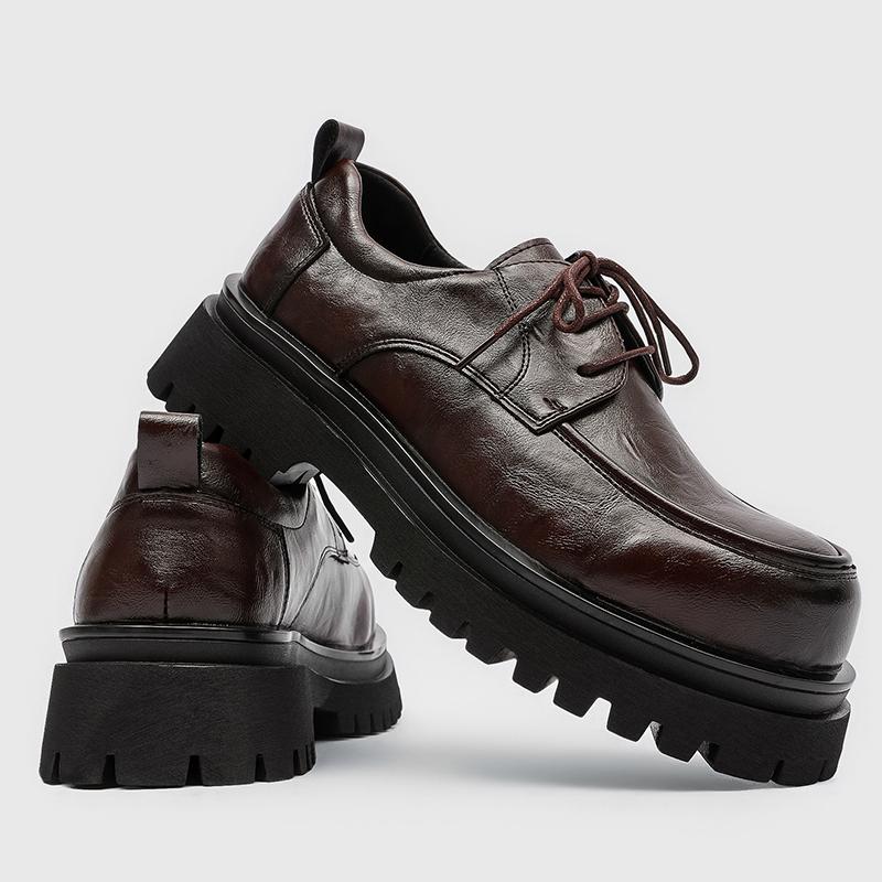 Fashion Retro Solid-Color Leather Men's Oxford Shoe Thick-Soled Anti-Slip Lace-Up Flat Shoe Autumn And Winter Casual Formal Office Shoes