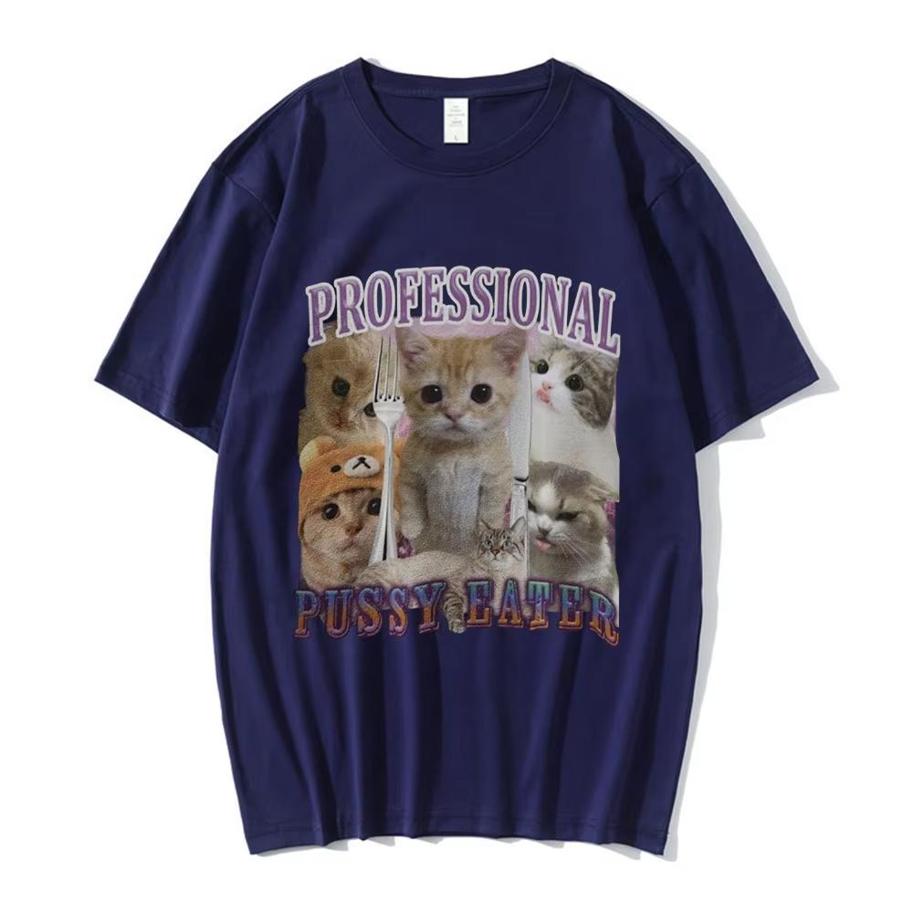 Professioneller Muschiputzer Lustiges Katze Liebhaber T-Shirt Männer Frauen Mode Vintage T-Shirt Baumwolle Lässig Kurzarm Übergroße T-Shirts