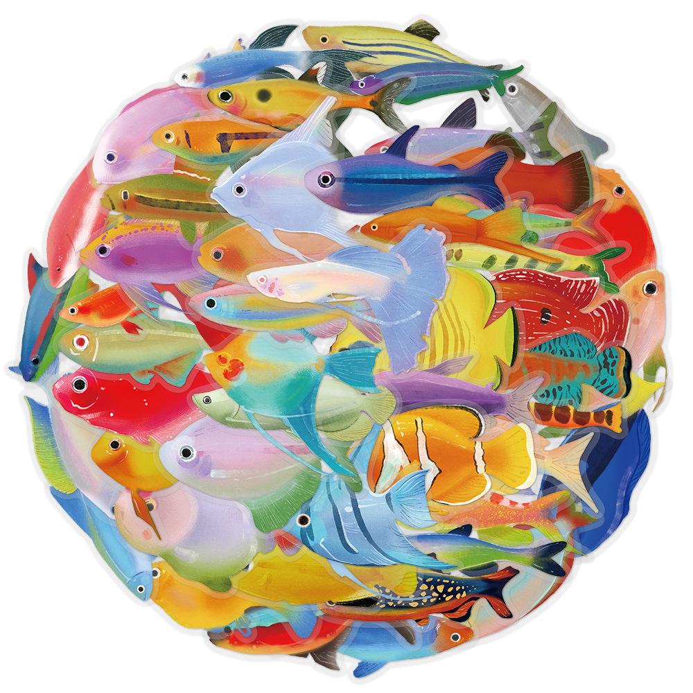 50 Ocean Creatures Fish Stickers - Creative Graffiti, Transparent PET, Waterproof for DIY Journals & Phone Cases