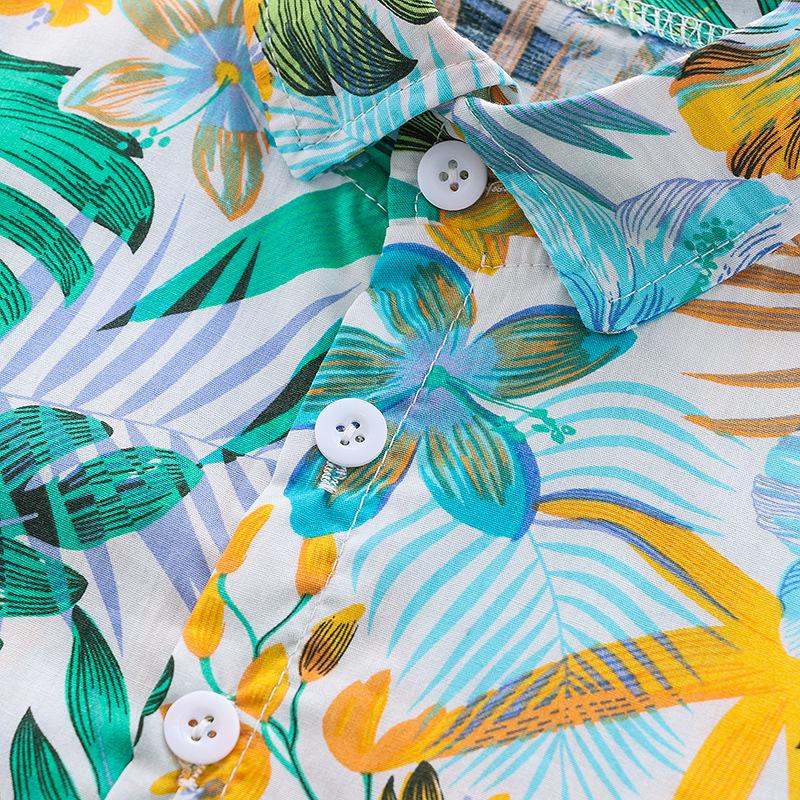 Boys' Island Style Short Sleeve Summer Clothes Set – Breathable Turn-Down Collar Shirt & Infant Two-Piece Outfit