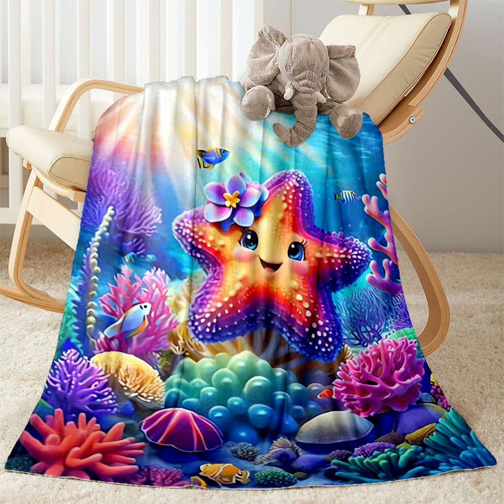 1pc Underwater Paradise Starfish Blanket Comfortable Soft Lightweight All Season Multi Purpose Blanket Travel Camping Picnics Sofa Office Bed Living