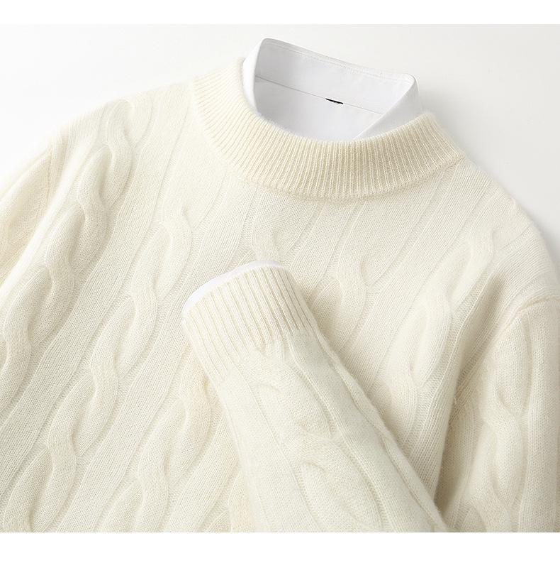 Herren Pullover aus 100% reiner Wolle, Zopfmuster, Rundhalsausschnitt, Kaschmir - High-End Business Casual Pullover