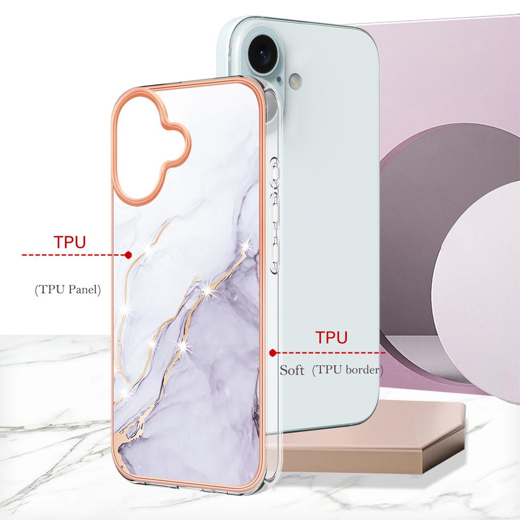 Für iPhone 16 TPU-Hülle mit IMD-Marmormuster Galvanisierte Rückseite