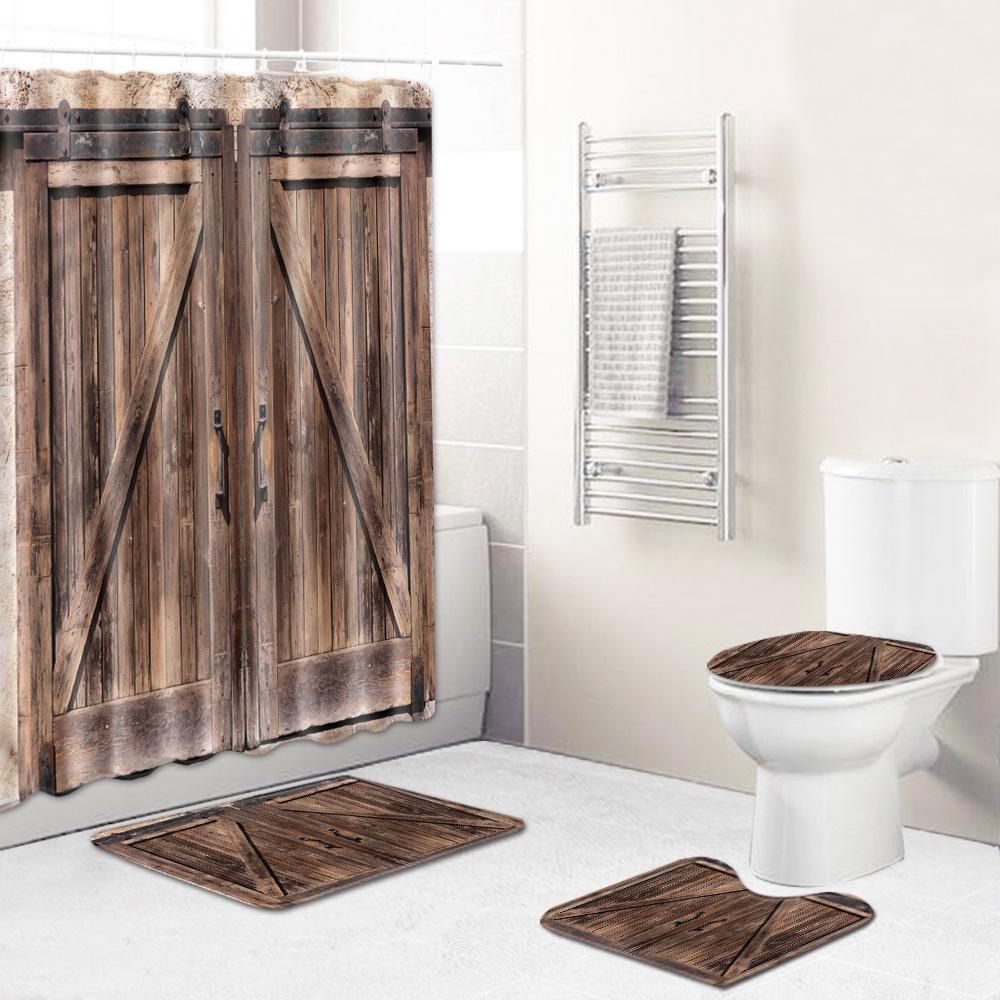 

3D Дерево Зерно Деревянное Зерно Набор для Ванной Душевая Штора Туалетный Коврик для Пола Взрыв Shower curtain + 45 * 75 three-piece set