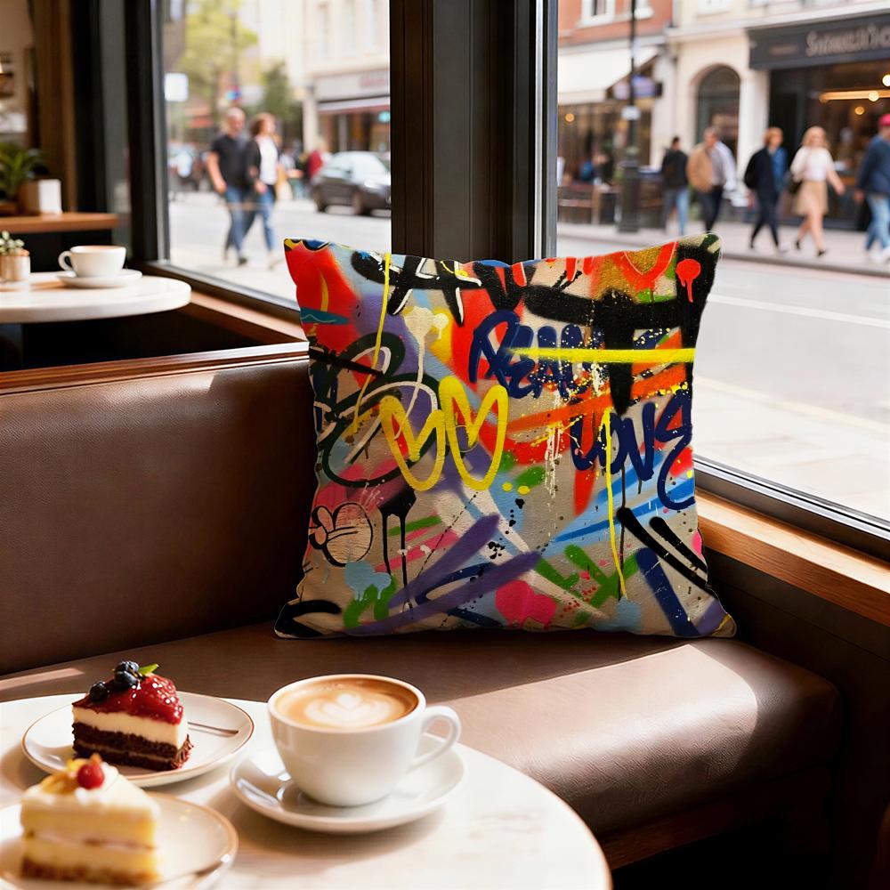 Street Graffiti Texture Cushion Cover Set of Decorative Short Plush Pillow Covers for Sofa Soft Cushion Case X Cm