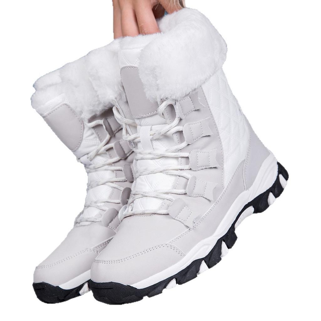Fashion High-top Boots Women's Fur-lined Snow Boots Warm Cotton Shoes Winter Outdoor Hiking Sneakers Plush Walking Shoes