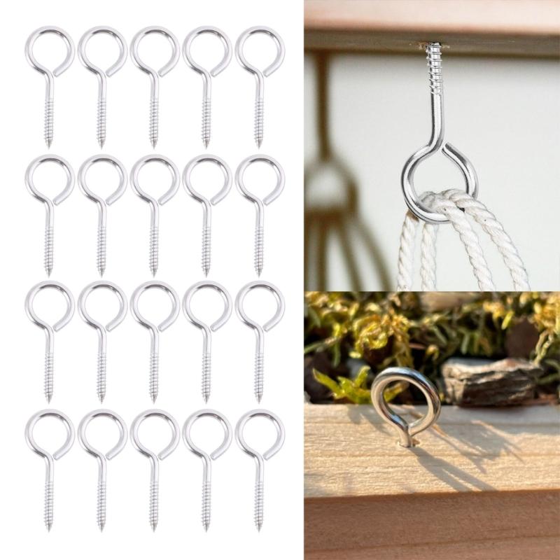 20Pcs Self Tapping Screws Eyes Bolts Heavy Duty Stainless Steel Eyes Screw Metal Small Tapping Screw Hook Rings Enduring