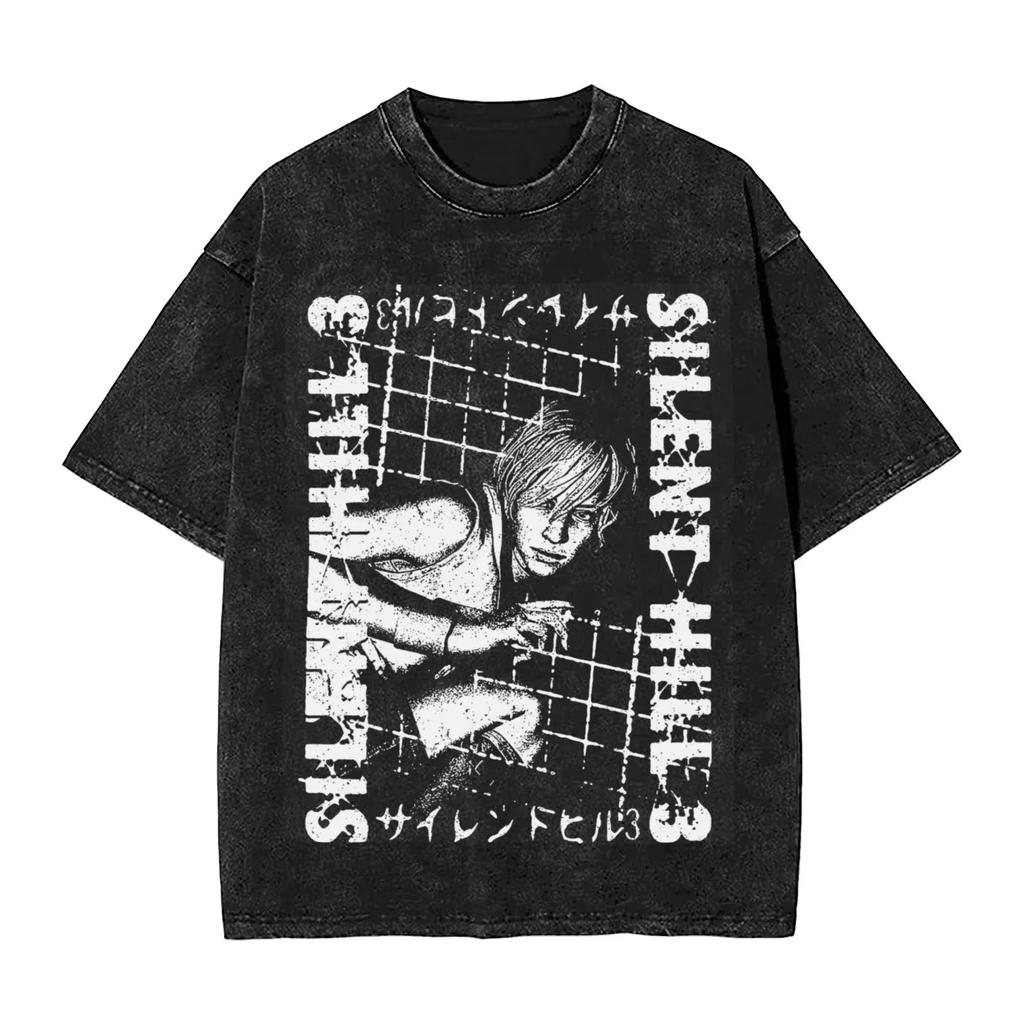 2026 Horror Silent Hill Heavens Night Ausgewaschener Print T-Shirts Hip Hop T-Shirt Street Streetwear Unisex Kurzarm Oberteile Oversized T-Shirt
