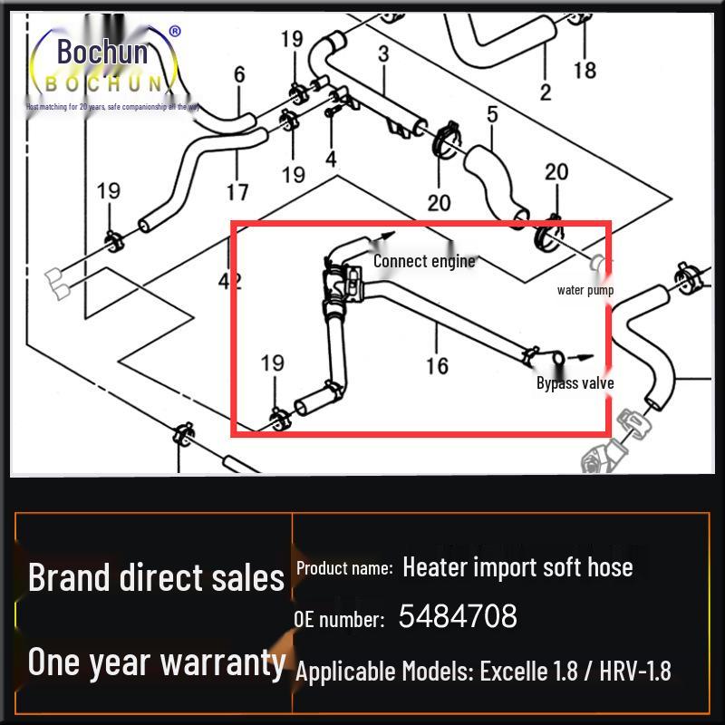 Buick Excelle 1.8 HRV Heater Hose: Three-way Connector & Inlet Rubber Hose
