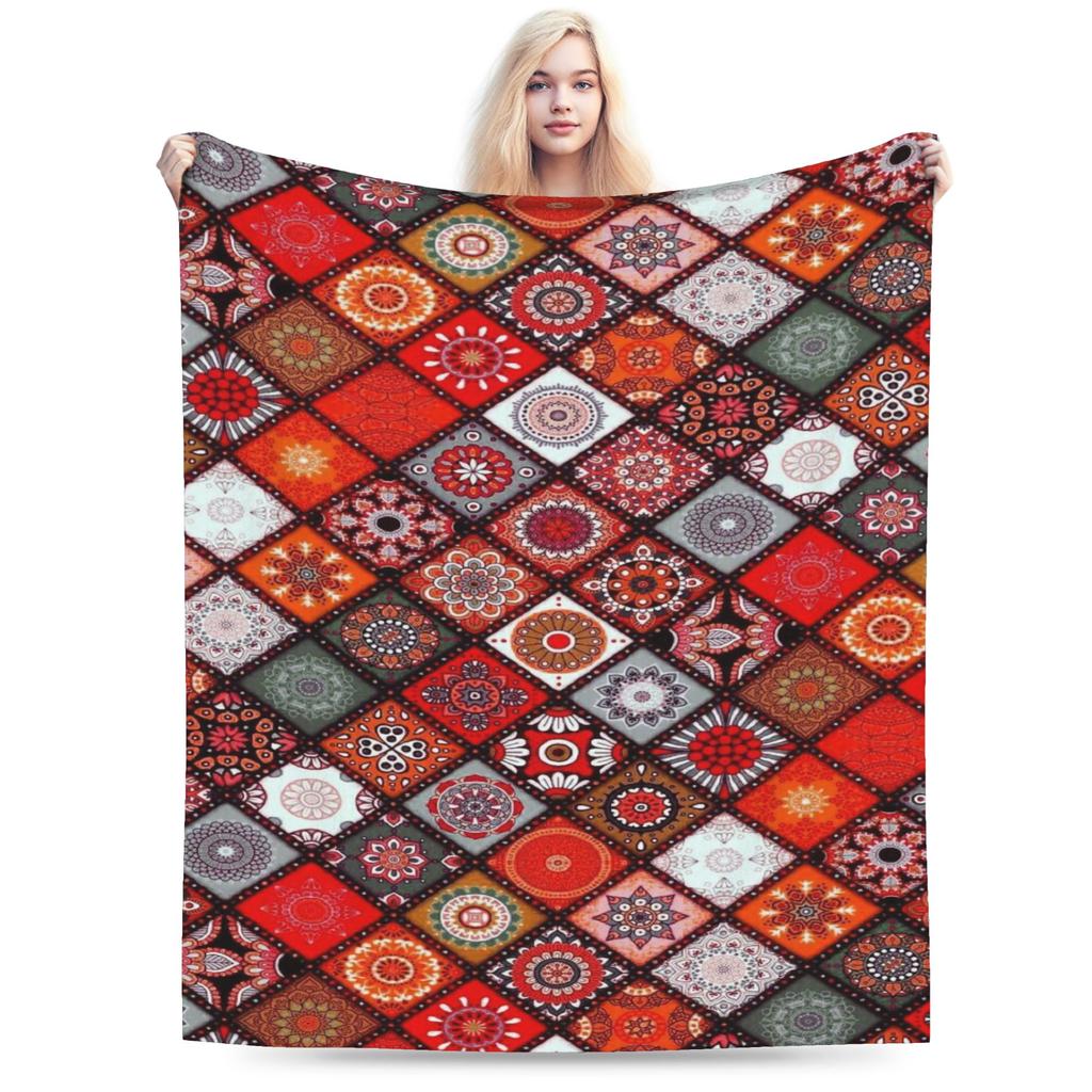 Retro Bohemian Woven Pattern  Plush Blanket Kids  Flannel Throw Blanket For Couch Chair Sofa Bed Soft Warm Bedspread Gift