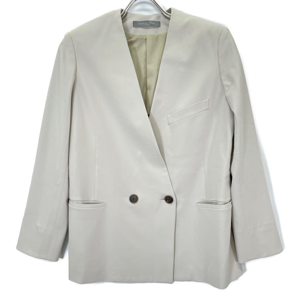 Theory Luxe 24 Year Ivory Newan Daylia Collarless Tailored Jacket Jacket 38 IvoryUsed