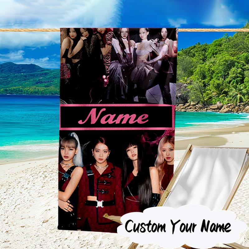 Custom Name Kpop Group Portrait Microfiber Beach Towel Super Soft & Absorbent for Bath, Beach, Travel Bath Time Accessory, Fan gifts