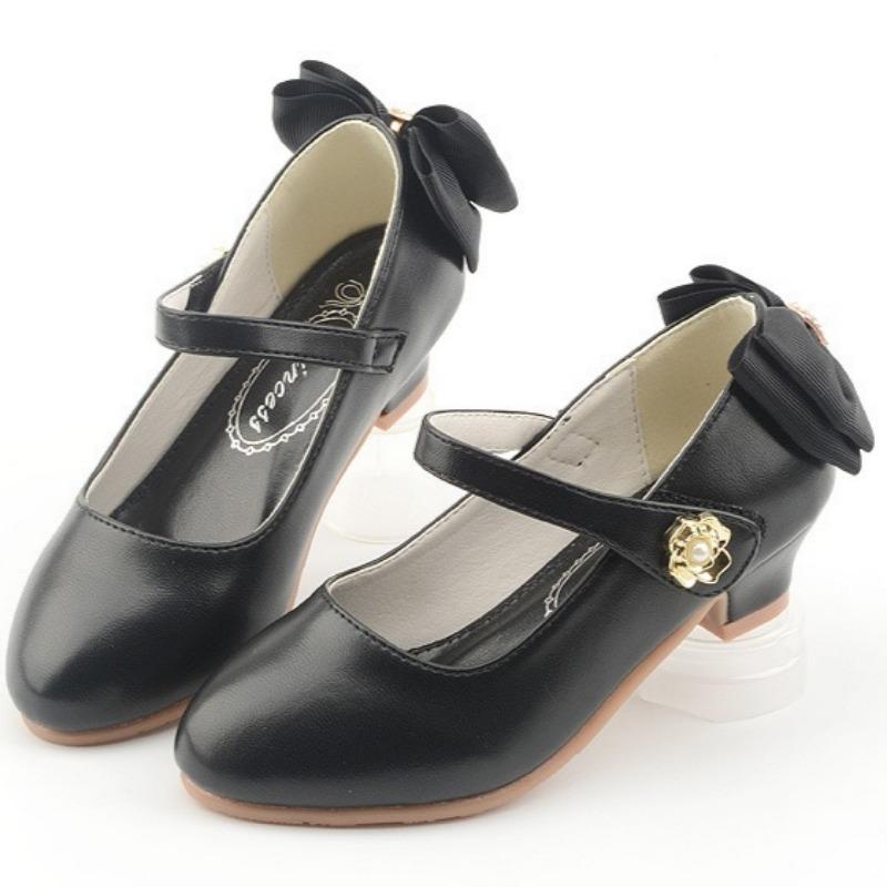 Girls' Fashionable High Heels Korean Style Princess Shoes All-match Shallow-mouth Leather Shoes