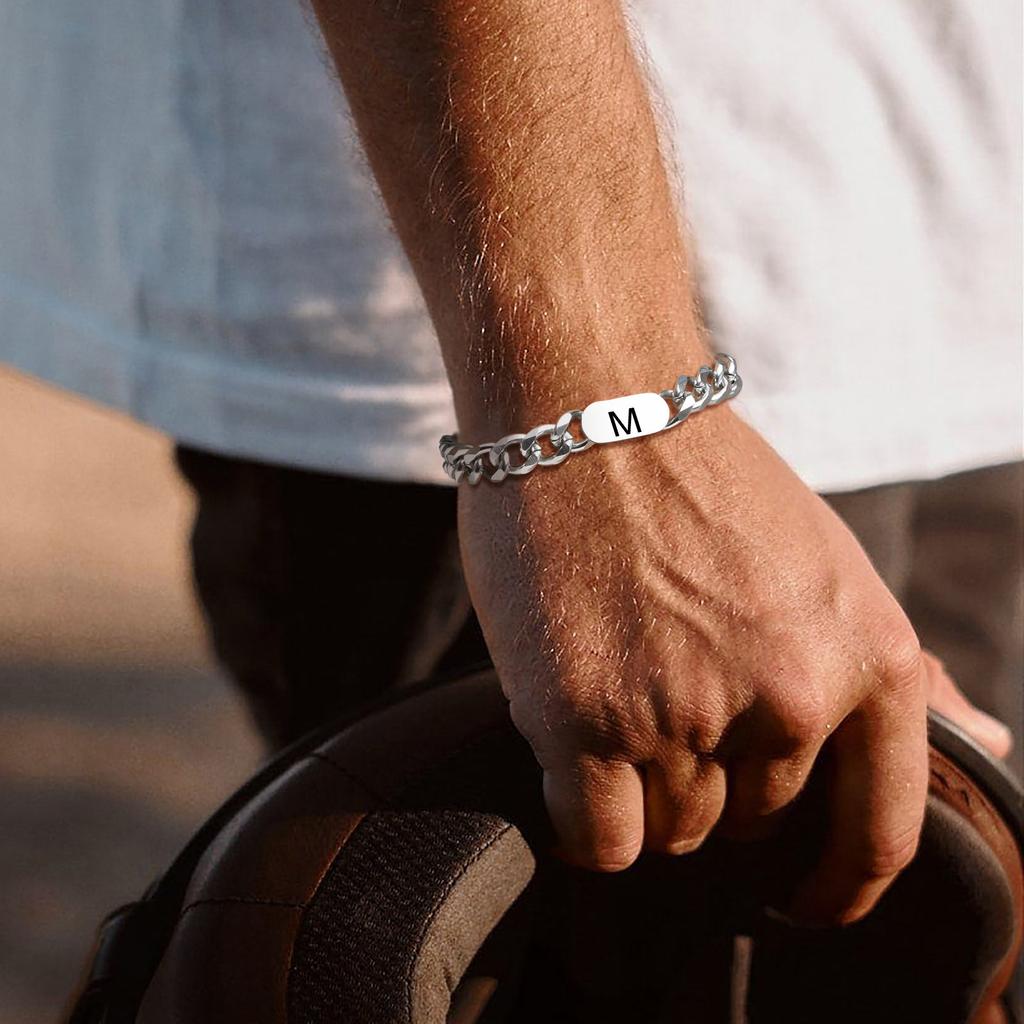 Initialen Cuban Chain Armbänder für Männer Jungen, Alphabet A-Z 26 Buchstaben Edelstahl Kette Armband Verstellbar, Trend Schmuck Geschenk
