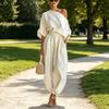 Damen 2-teilige Outfits Kurzarm Off-Shoulder Pullover Oberteil und Lockere Haremshosen Set Sommerurlaub Loungewear Sets