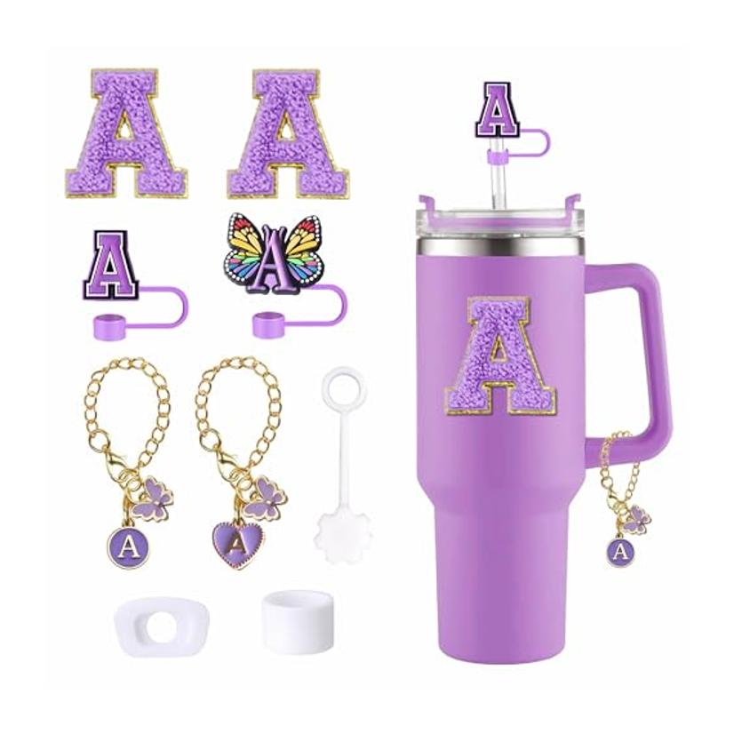 Cup Accessories Set Butterfly Straw Cover Cap for Stanley 30Oz/40Oz Sticker Decorations Initial Letter Charm Personalized