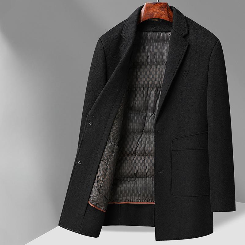 Winter Men's Double-sided Woolen Coat Medium and Long Thickened Suit Collar Down Removal Liner Woolen Coat Men