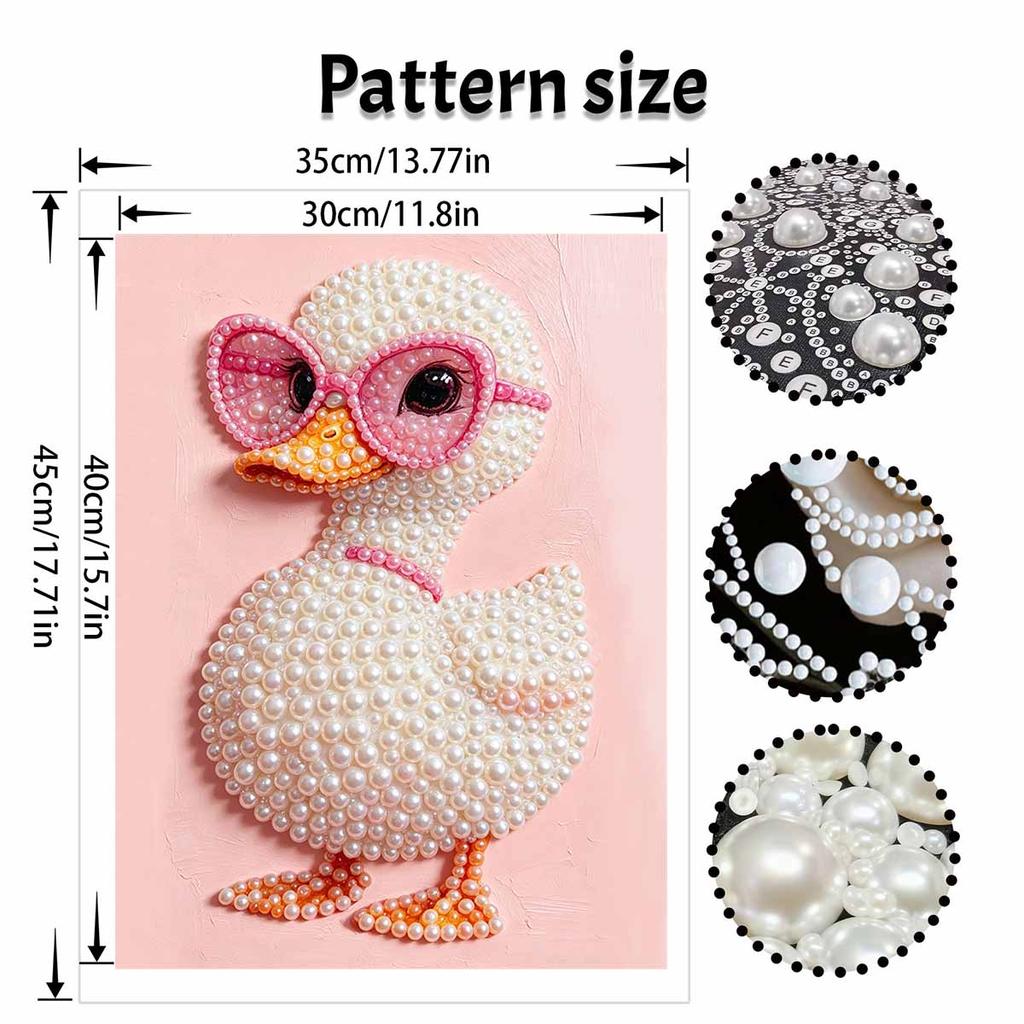 DIY Frameless Pearl Art Painting Kit Cute Duck Wearing Pink Glasses 3D Sparkling Bead Canvas Gift for Craft Lovers Decor