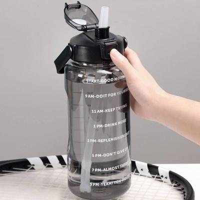 1pc-Transparent Sports Water Bottle with Time Marker & Straw Handle - Perfect for Large Sip, Leak-Proof, Ldeal for Gym, Fitness