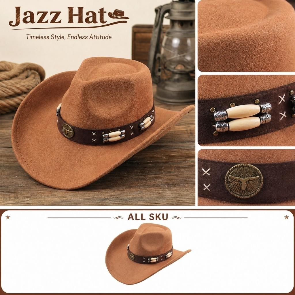 Beaded Cow Print Fedora Hat for Casual Wear Unisex