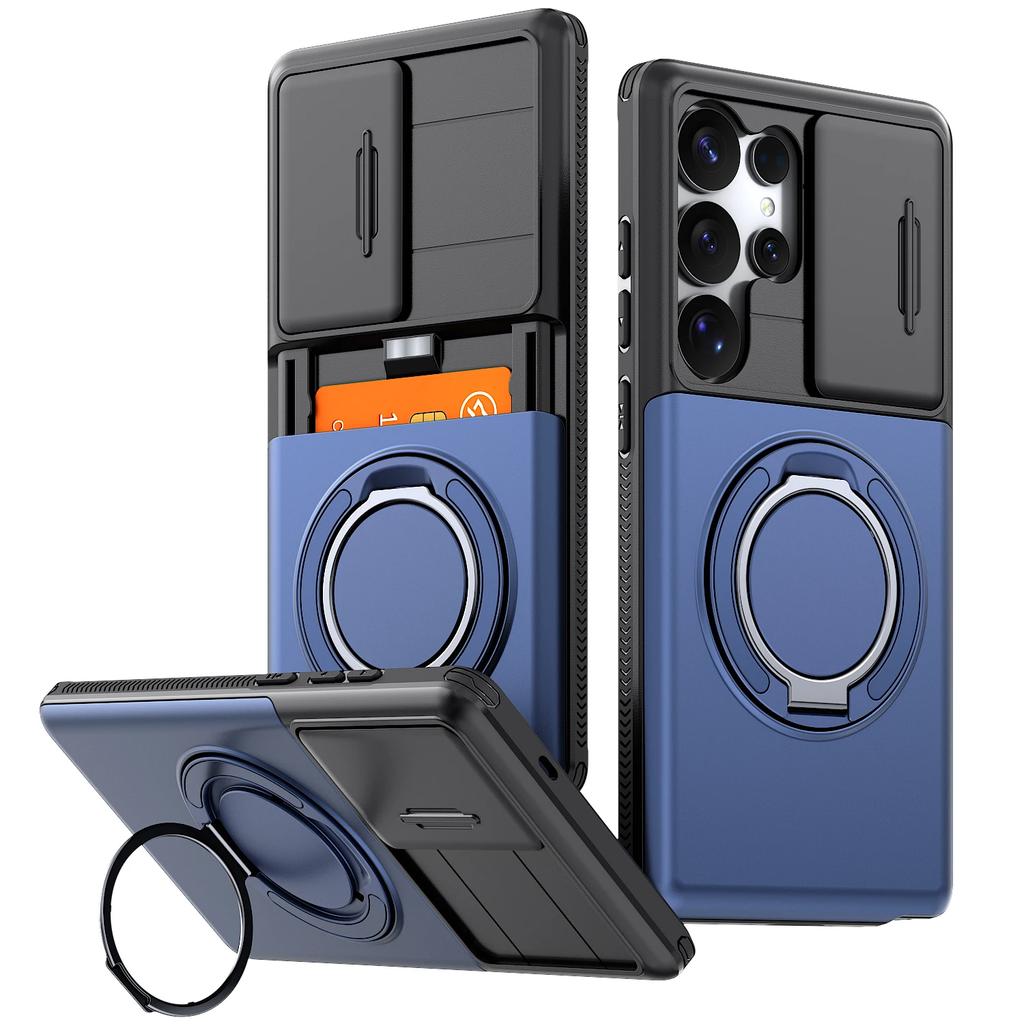 Case For Samsung Galaxy S26 S25 S24 S23 S22 Ultra Plus S25FE S24FE Cover Slide Camera Protect With Card Ring Holder Armor Fundas