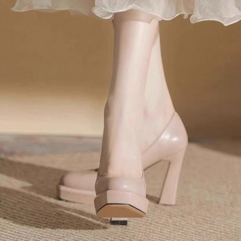 Elegant French Style Women's High Heels 2025 New Round Toe Ultra Thick Platform Non Slip Fiberglass Sole Comfortable For Adults