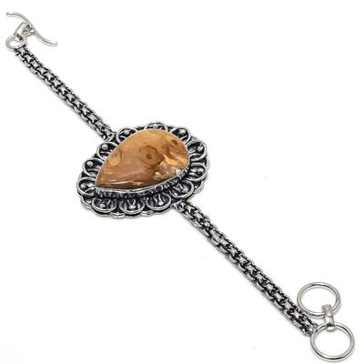 Natürlicher Schlammriss Fossil Edelstein 925 Sterlingsilber Armband 7-8" I3k80