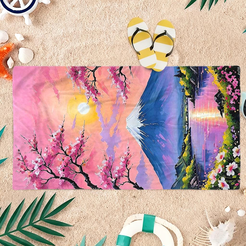 Cherry Blossoms At Mount Fuji Beach Towel Quick-Drying Towel For Beach Pool Sport Yoga Gym Home Towel Gift For Friends Sand Free