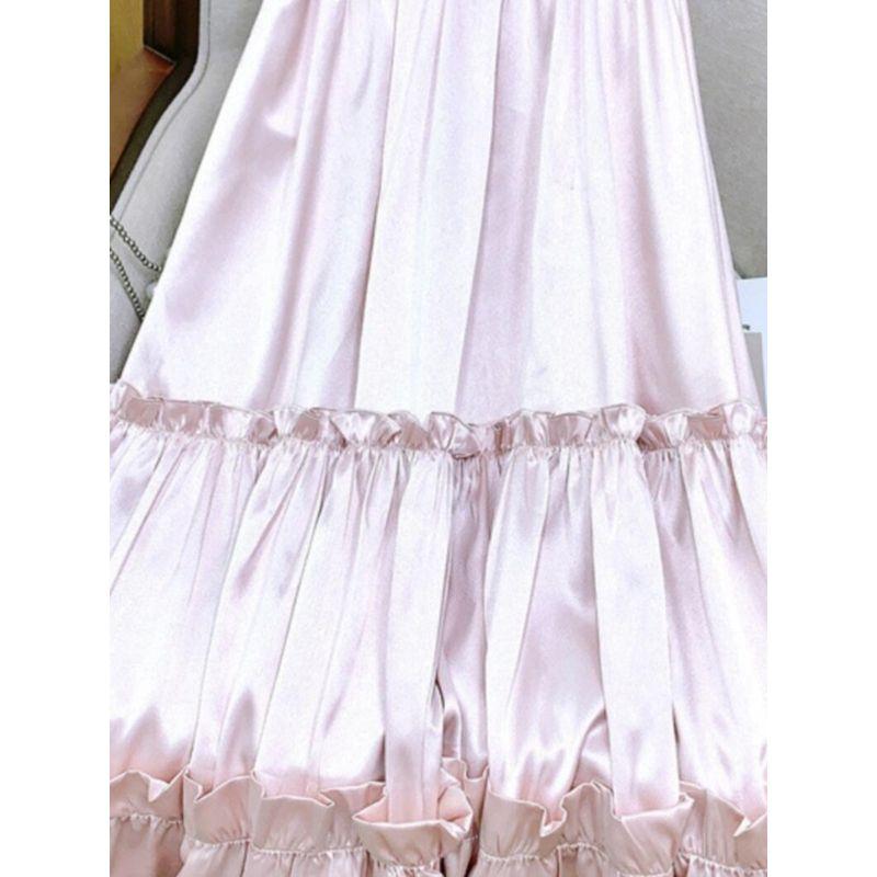 Solid Color Temperament Ruffled Satin Skirt Pure Color Ruffles Skirt