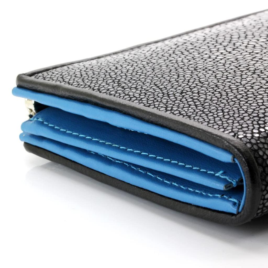 [Revetta] Stingray Leather Long Wallet, Sky Blue Interior, YKK Zipper, Galusha (Stingray) Leather, Black, Men's & Women's, Genuine Leather [192stw-4]