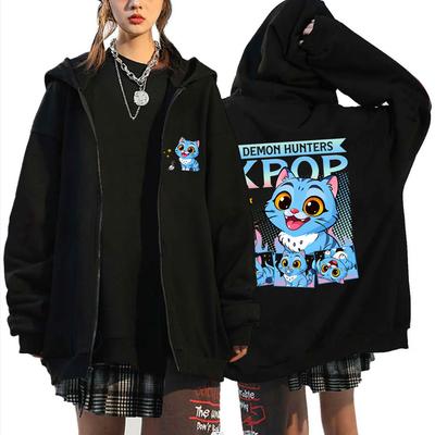 Kpop Demon Hunters Derpy Tiger Zipper Hoodie Men's Casual Oversized Zip Up Jacket Coat Men Women Fashion Cartoon Trend Hoodies