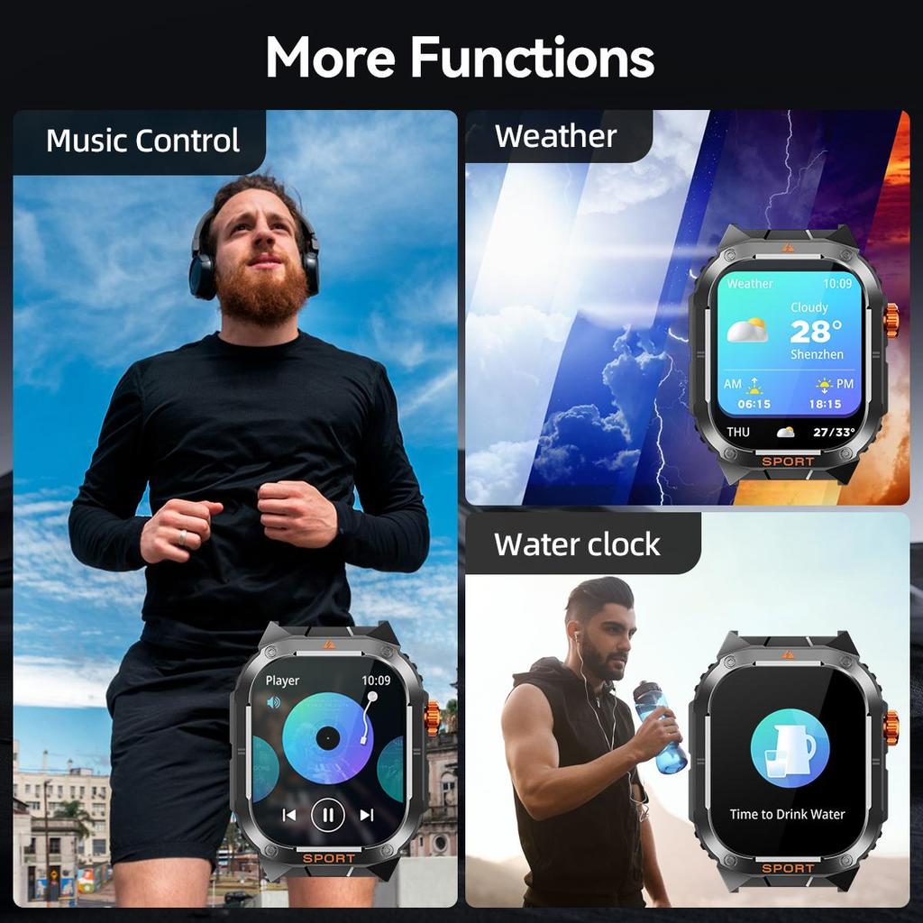 QTLLBT Ceas inteligent militar cu apel Bluetooth, rezistent la apă IP67, monitor de ritm cardiac și tensiune arterială, monitor de fitness și pedometru bărbați femei