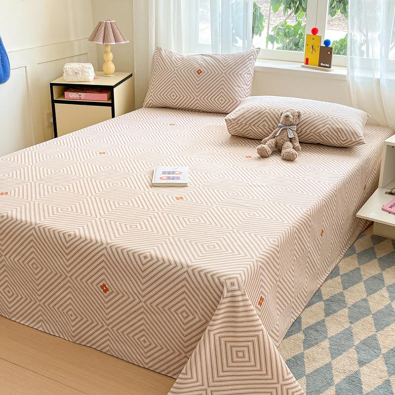 Raw Cotton Old Coarse Cloth Bed Sheet Soft Mat Three-piece Set Quilt Single Double Dormitory Printing Washable Anti-wrinkle